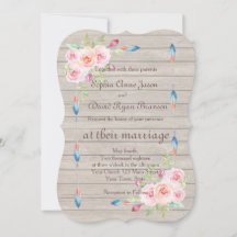 素朴な水彩花の古い木の結婚式の招待状