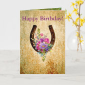 素朴な水彩花の馬蹄 カード (黄色い花)