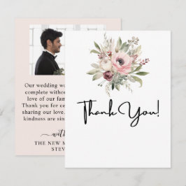 素朴な水彩花束のイラスト サンキューカード