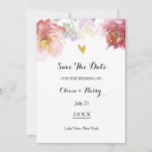 素朴な水彩花柄のSave The Dateカード | ネイビー 招待状 (正面)