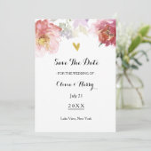素朴な水彩花柄のSave The Dateカード | ネイビー 招待状 (スタンド正面)