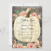 素朴な水彩花模様のオレンジ色のカボチャと桃色の珊瑚色の木 招待状 (正面)