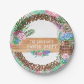 素朴な水彩花輪のイースターカード 楽しいイースター ペーパープレート (正面)