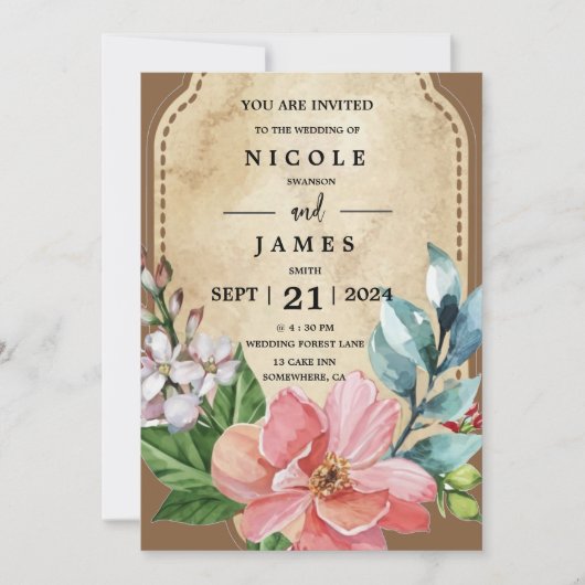 素朴な水彩花 招待状 (正面)