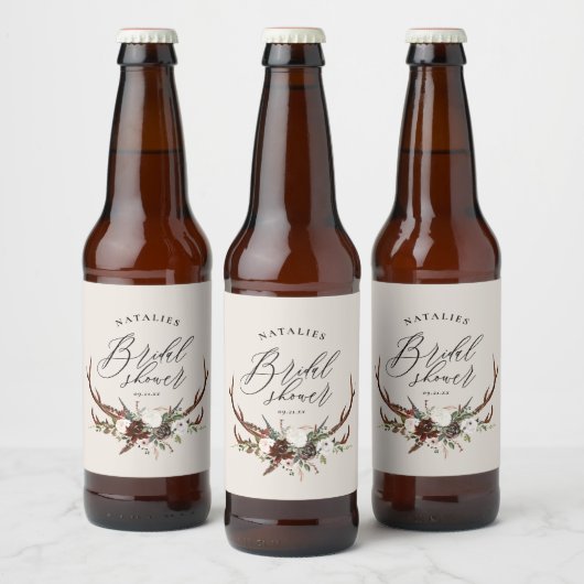 素朴な水彩花 botanical ブライダルシャワー ビールラベル (ボトル)