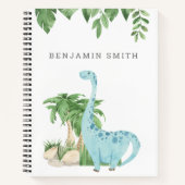 素朴な水彩 かわいい恐竜 名前入り ノートブック (正面)