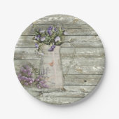 素朴な水漆喰を塗られた木製の農家のラベンダー ペーパープレート (正面)