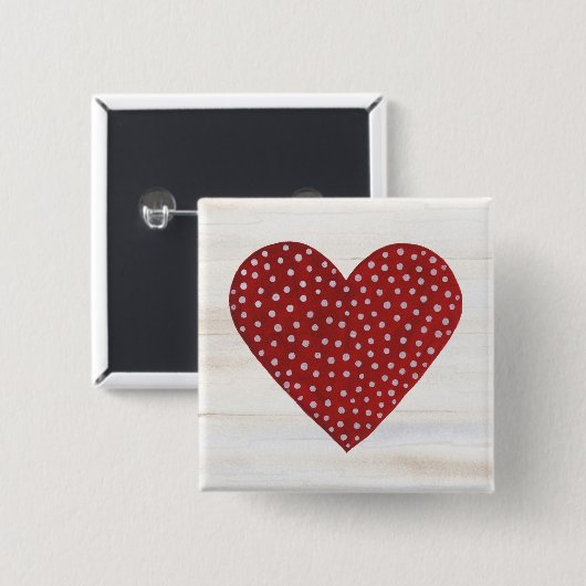 素朴な水玉模様のバレンタインのハート 缶バッジ (正面&裏面)