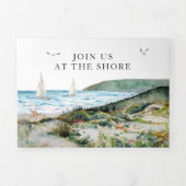 素朴な沿岸の海辺のオーシャンウェディング 三つ折り招待状 (カバー)