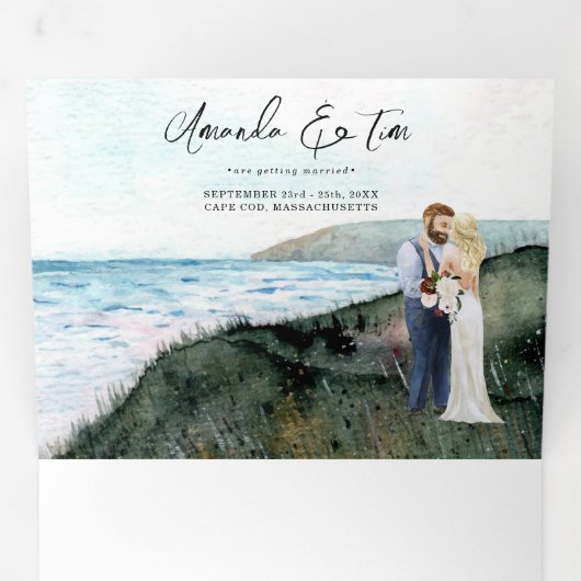 素朴な沿岸の海辺のオーシャンウェディング 三つ折り招待状 (内部最初)