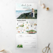 素朴な沿岸の海辺のオーシャンウェディング 三つ折り招待状 (内部)