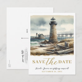 素朴な沿岸の灯台 海辺の Save the Date 案内ポストカード