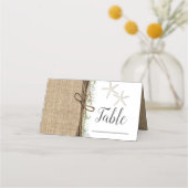 素朴な沿岸ビーチのヒトデの麻のテーブルナンバー プレイスカード (裏面)