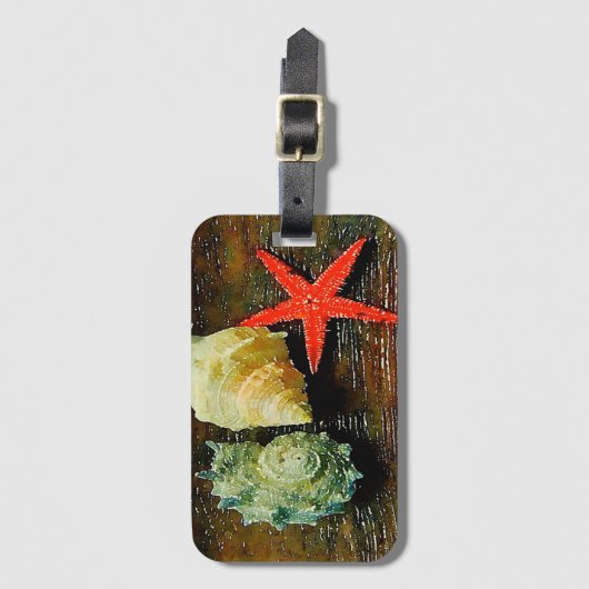 素朴な沿岸ビーチの水の色の貝殻のヒトデ ラゲッジタグ (正面縦)