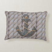 素朴な沿岸ビーチ航海のなロープの木製のいかり アクセントクッション (裏面)