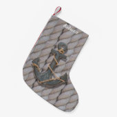 素朴な沿岸ビーチ航海のなロープの木製のいかり スモールクリスマスストッキング (正面 (吊り時))