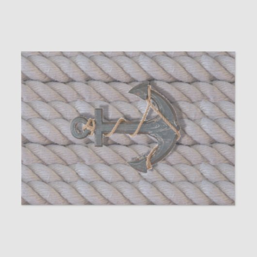 素朴な沿岸ビーチ航海のなロープの木製のいかり 薄葉紙 (正面)