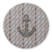 素朴な沿岸ビーチ航海のなロープの船およびいかり セラミックノブ (正面)