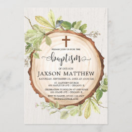 素朴な洗礼の森林紅葉の緑の草木 招待状