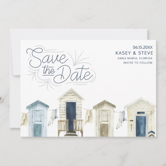 素朴な海岸のビーチウェディング写真の保存日付 セーブザデート (正面)