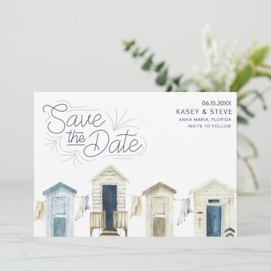 素朴な海岸のビーチウェディング写真の保存日付 セーブザデート (スタンド正面)