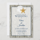 素朴な海岸の流木 サンドドル ウェディング 招待状 (正面)