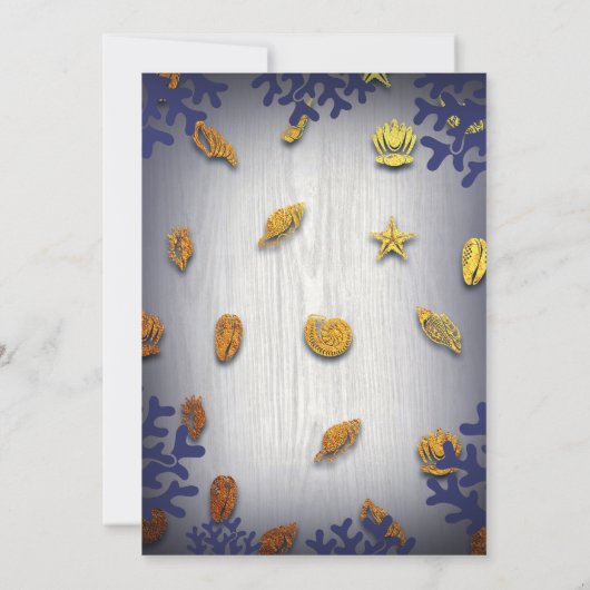 素朴な海軍金ゴールドの航海のないかりのカスタムな結婚式 招待状 (裏面)