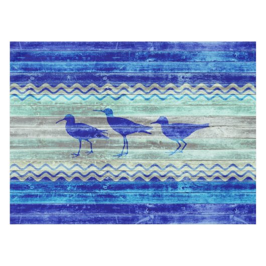 素朴な濃紺の沿岸装飾のシギ テーブルクロス (正面(横))