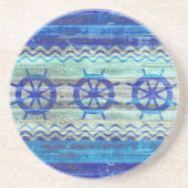 素朴な濃紺の沿岸装飾の船の車輪 コースター (正面)