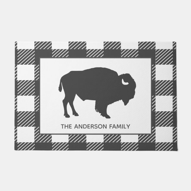 素朴な灰色のバイソンのバッファローの点検の格子縞 ドアマット (正面)