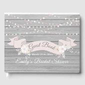 素朴な灰色の木のストリングライト ブライダルシャワー ゲストブック (正面)