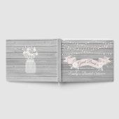 素朴な灰色の木材のストリングライト ブライダルシャワー ゲストブック (全面)