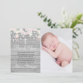 素朴な灰色の木材の花の洗礼感謝カード 招待状 (スタンド正面)