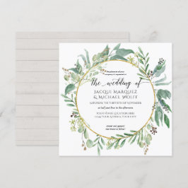 素朴な灰色の木材 ユーカリの葉 水彩画 招待状