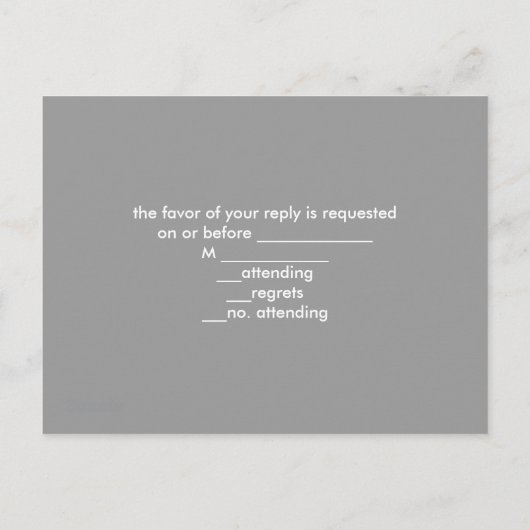 素朴な灰色の納屋の木材カントリーウェディングRSVP インビテーションポストカード (裏面)