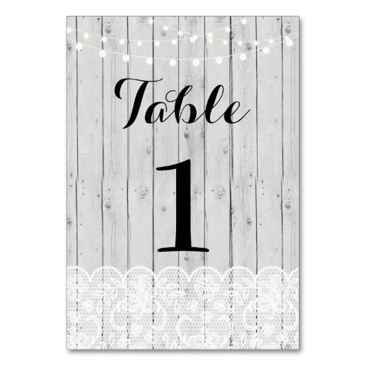 素朴な灰色木を結婚するテーブル数はレースをつけます テーブルナンバー (裏面)