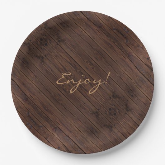 素朴な焦茶の木製の木の塀の国スタイル ペーパープレート (正面)