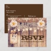 素朴な照明付きメイソンジャー ダイジー＆レース RSVP インビテーションポストカード (正面/裏面)