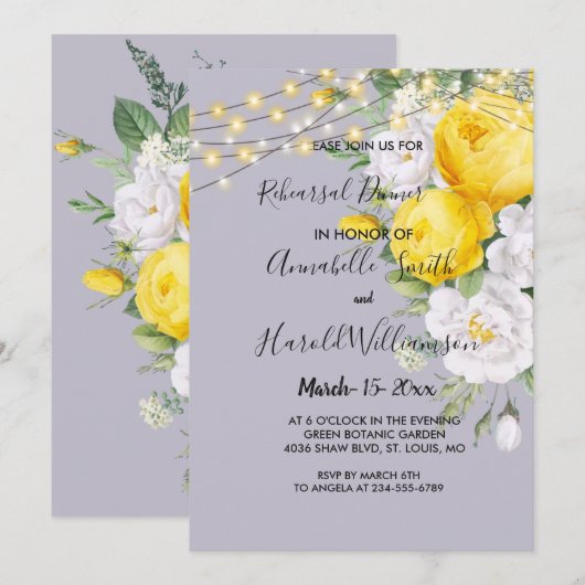 素朴な照明 黄色   リハーサルディナー 招待状 (正面/裏面)