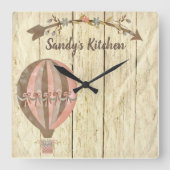 素朴な熱気の気球のパーソナライズな台所時計 スクエア壁時計 (正面)