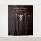 素朴な牛の頭蓋骨 カントリー西部 テクスチャー 背景 タペストリー (正面)