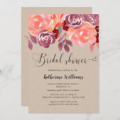 素朴な牡丹のブライダルシャワー招待 (正面/裏面)