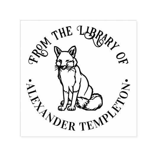 素朴な狐が座る “この本は〇〇の蔵書から” 本の名前 セルフインキングスタンプ (デザイン)