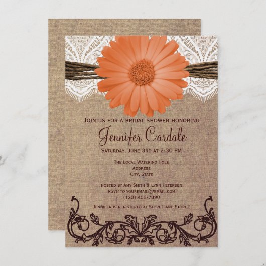 素朴な珊瑚のモモの花のブライダルシャワーの招待状 招待状 (正面/裏面)