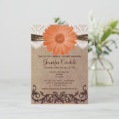 素朴な珊瑚のモモの花のブライダルシャワーの招待状 招待状 (スタンド正面)