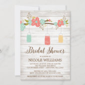 素朴な珊瑚の木製のメーソンジャーの枝ブライダルシャワー 招待状 (正面)