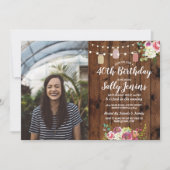 素朴な瓶の写真の誕生会木花柄 招待状 (正面)