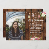 素朴な瓶の写真の誕生会木花柄 招待状 (正面/裏面)