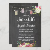 素朴な瓶の菓子16のパーティーのチョークの花柄ライト 招待状 (正面/裏面)