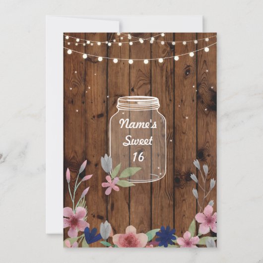 素朴な瓶の菓子16のパーティーの木製の花の招待 招待状 (裏面)